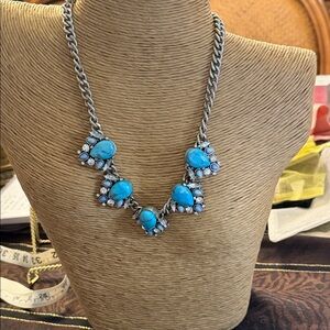 Express Turquoise Blue Stone Bib Necklace with Silver-Tone Chain
